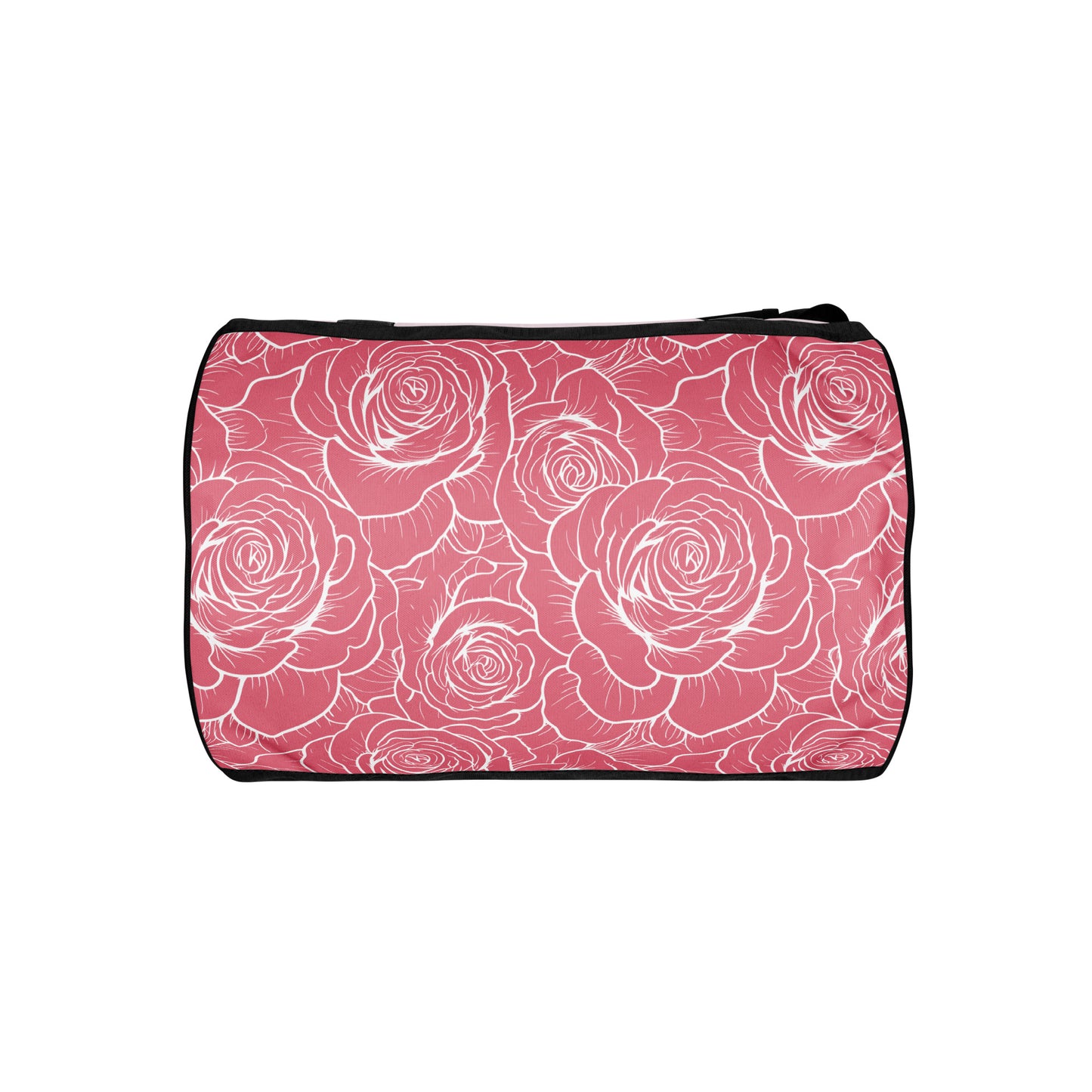 LillieLux ‘blush’ gym bag bottom view, pink and white rose pattern detail, white detail