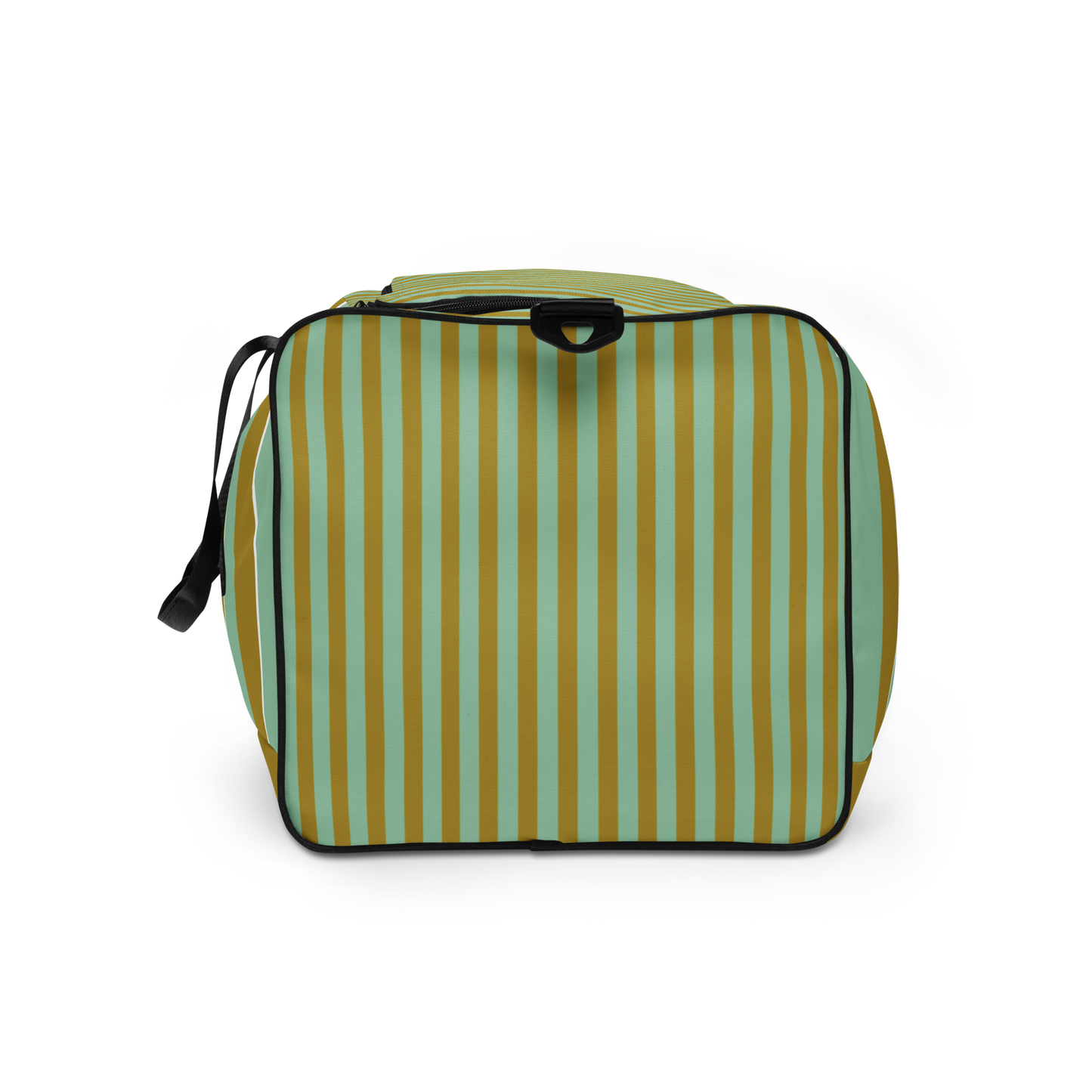 Left side of Palm Tonic large Duffle Bag with olive and aqua striping Lillie.com