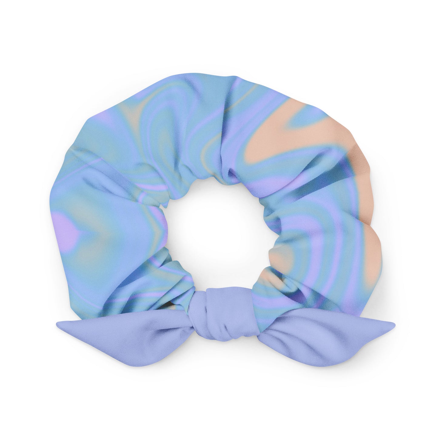LillieLux soft haze scrunchie with removable bow detail, front view, white background