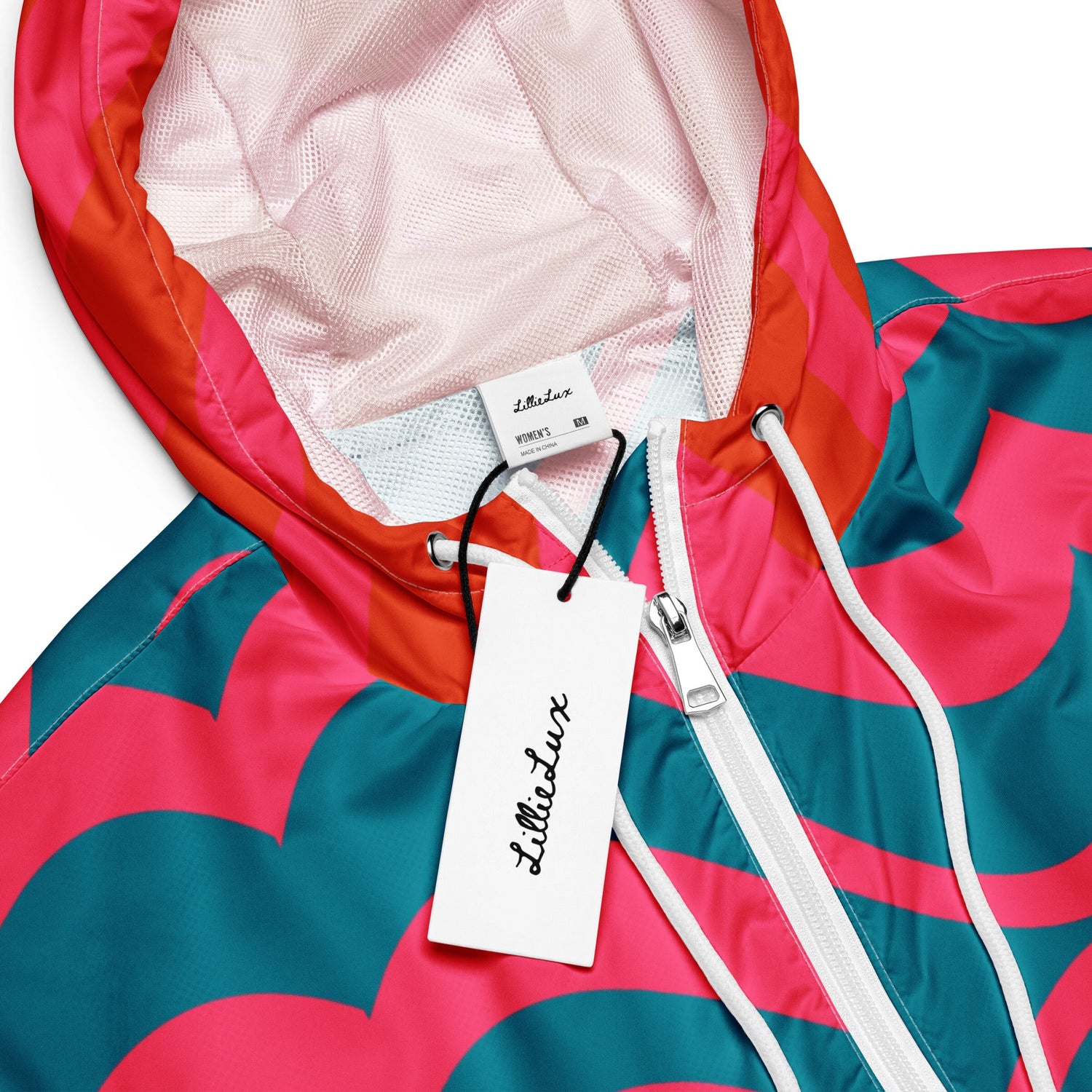LillieLux ‘Viva Lux’ windbreaker, product detail with tag, ‘viva lux’ collection page