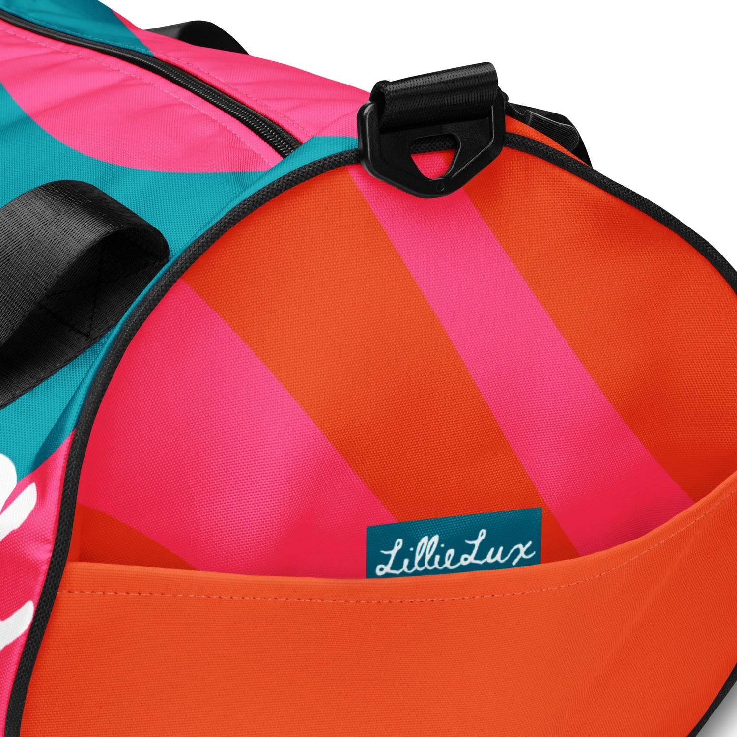 Side detail view of LillieLux ‘Viva Lux’ gym bag for gym bag collection page