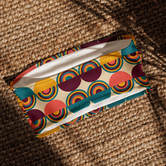 Strapless bandeau top in retro swirl wine-toned print – soft recycled fabric