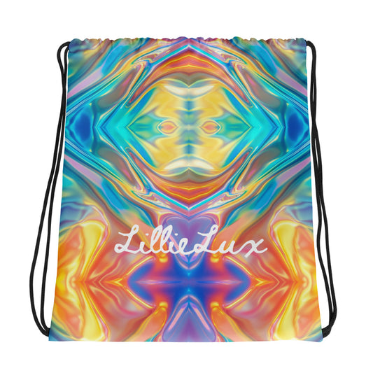 Color Spill vibrant rainbow drawstring bag