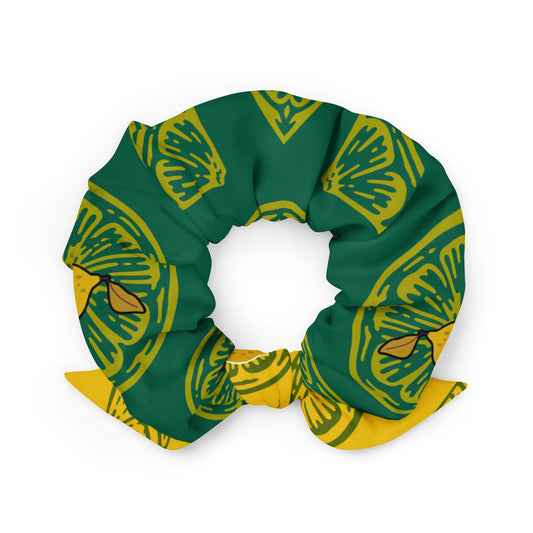 LillieLux Lemon-lime scrunchie, back, white background 