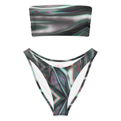 Liquid Smoke black swirl bandeau bikini set with v-cut high-leg bottoms – Lillie Lux