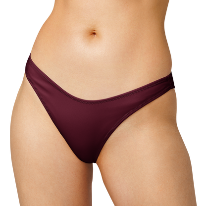 Merlot V-cut high-leg bikini bottoms on model – front view on white background