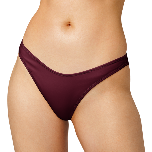Merlot V-cut high-leg bikini bottoms on model – front view on white background
