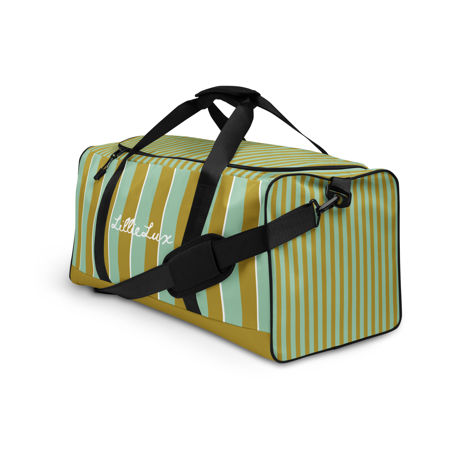 Left side profile of Palm Tonic Duffle Bag with and tonal striping lillielux.com