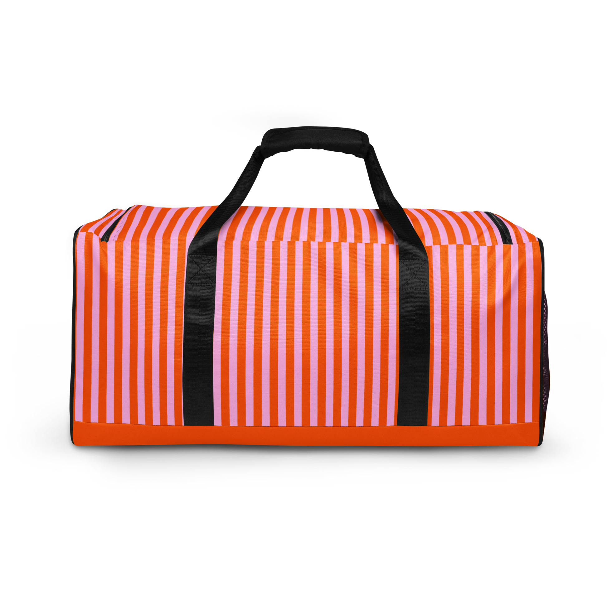 Pink and orange striped large duffle bag, back view, lillielux.com