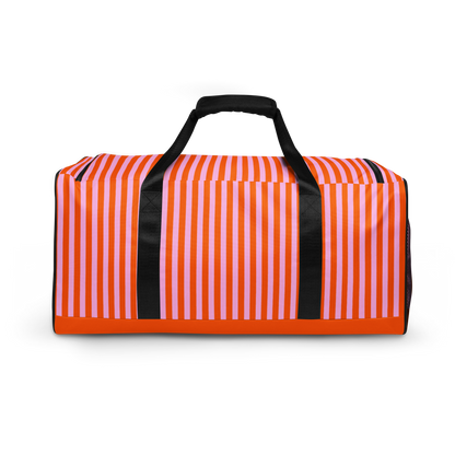Pink and orange striped large duffle bag, back view, lillielux.com