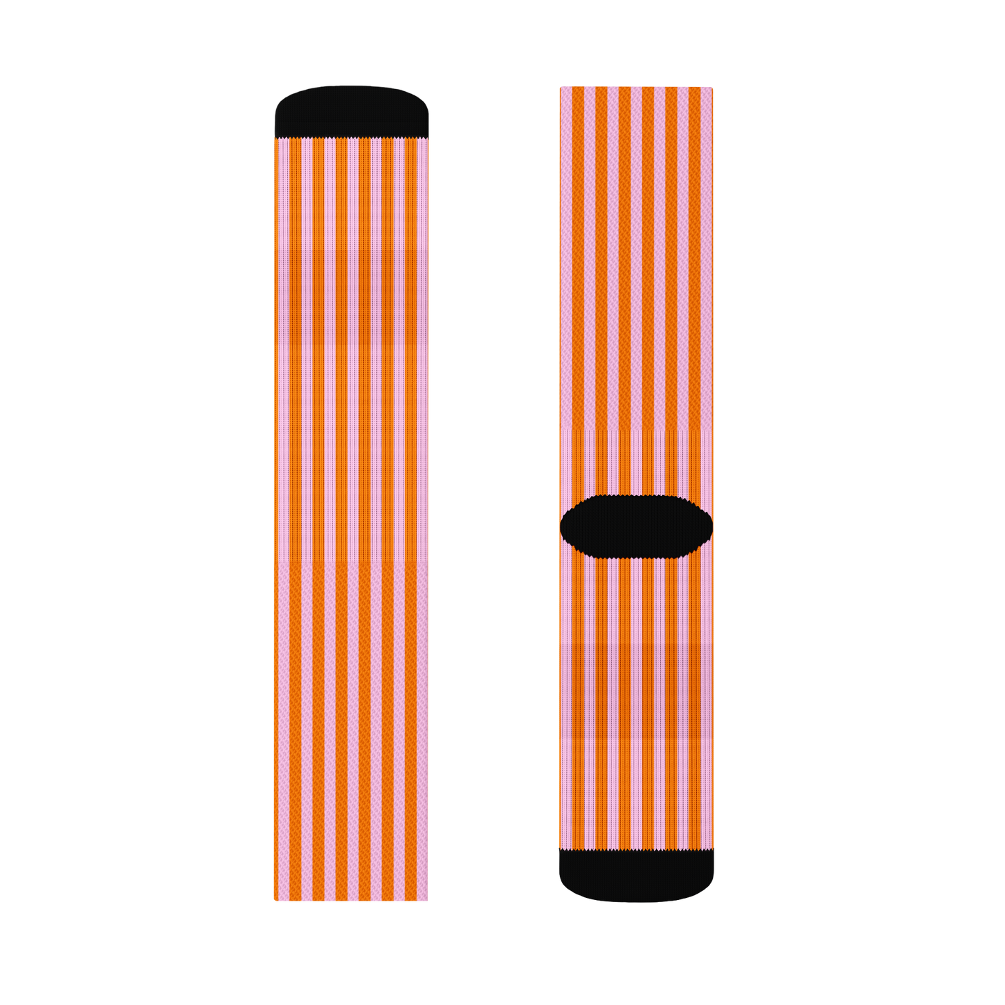 Poppi pink and orange striped crew socks laid flat. Size medium Lillielux.com