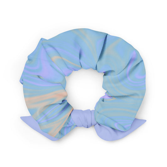 LillieLux ‘soft Haze’ scrunchie with bow detail back, white background 