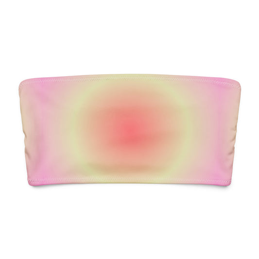 Front view of Sorbet Daydream pastel ombré bandeau bikini top with soft pink, peach, and yellow gradient – Lillie Lux recycled swimwear