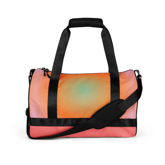 Viva Burst Duffle Bag in hot pink, orange, and teal with tropical color block design, water-resistant gym bag lillielux.com